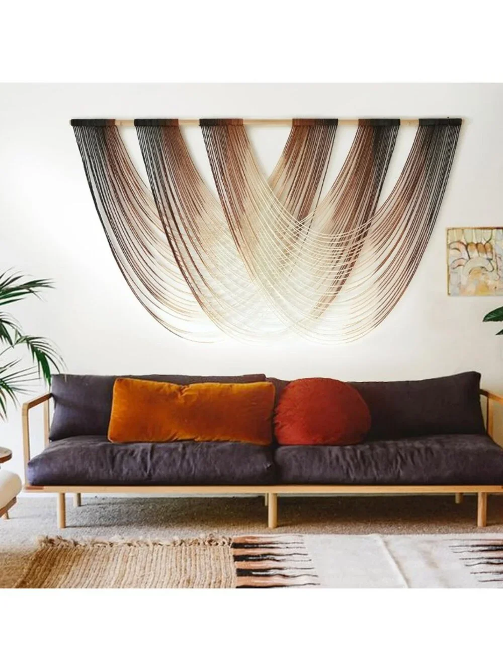 Boho Macrame Wall Hanging - Brown Dip-Dyed Yarn Decor 59